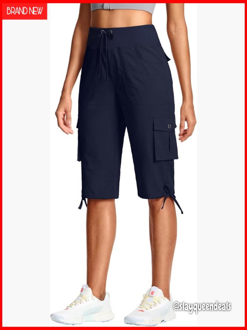 Women's Lightweight Cargo Capri Pants with 6 Pockets for Hiking & Travel